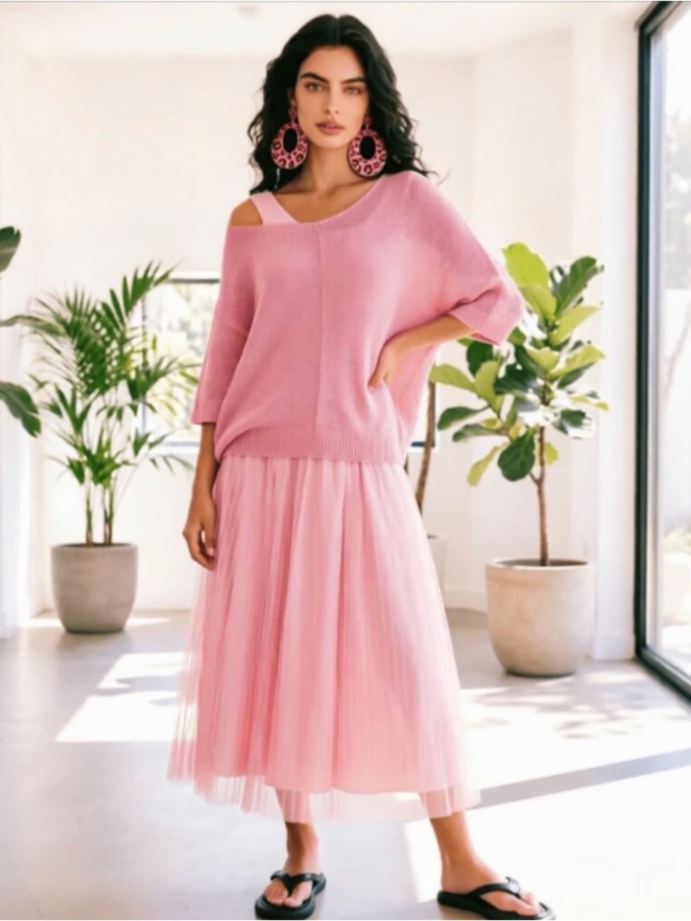 Pink tiered tulle skirt and sweater set new S